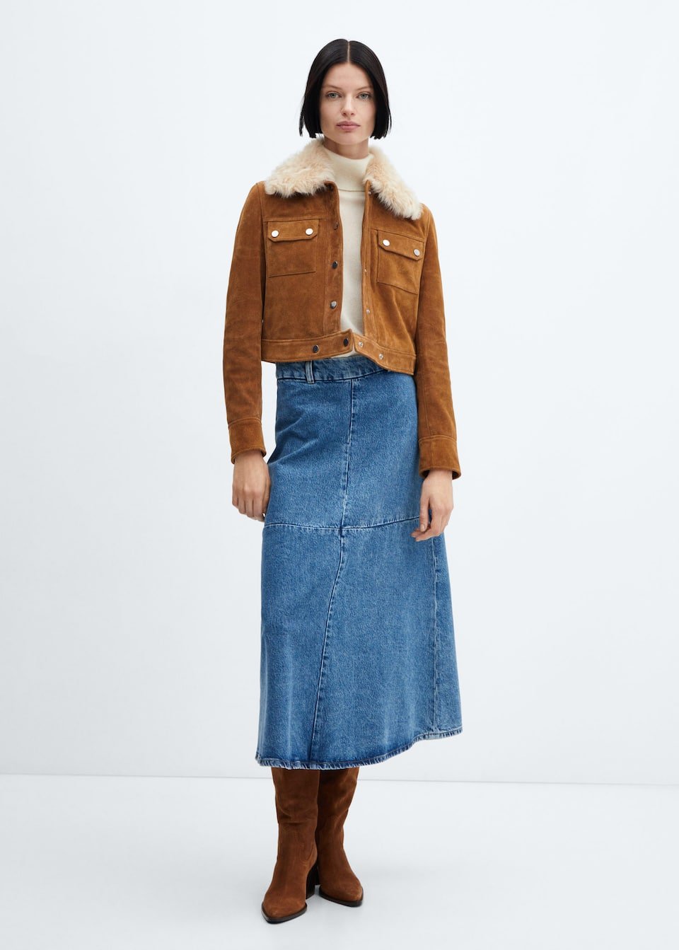 Suede jacket with fur-effect collar - Laurel Morgan