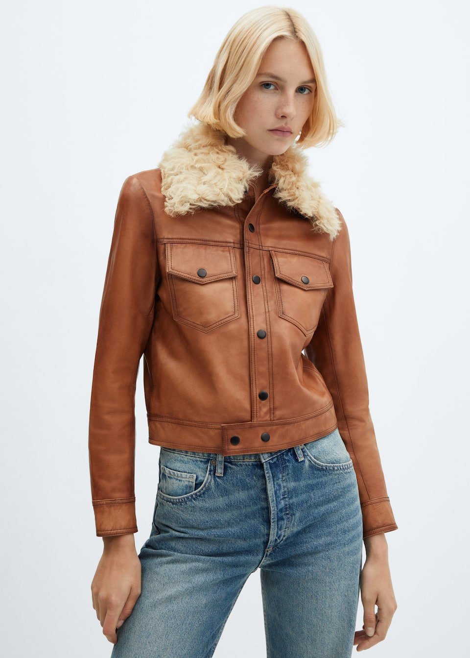 Suede jacket with fur-effect collar - Laurel Morgan