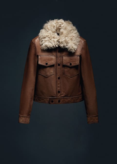 Suede jacket with fur-effect collar - Laurel Morgan