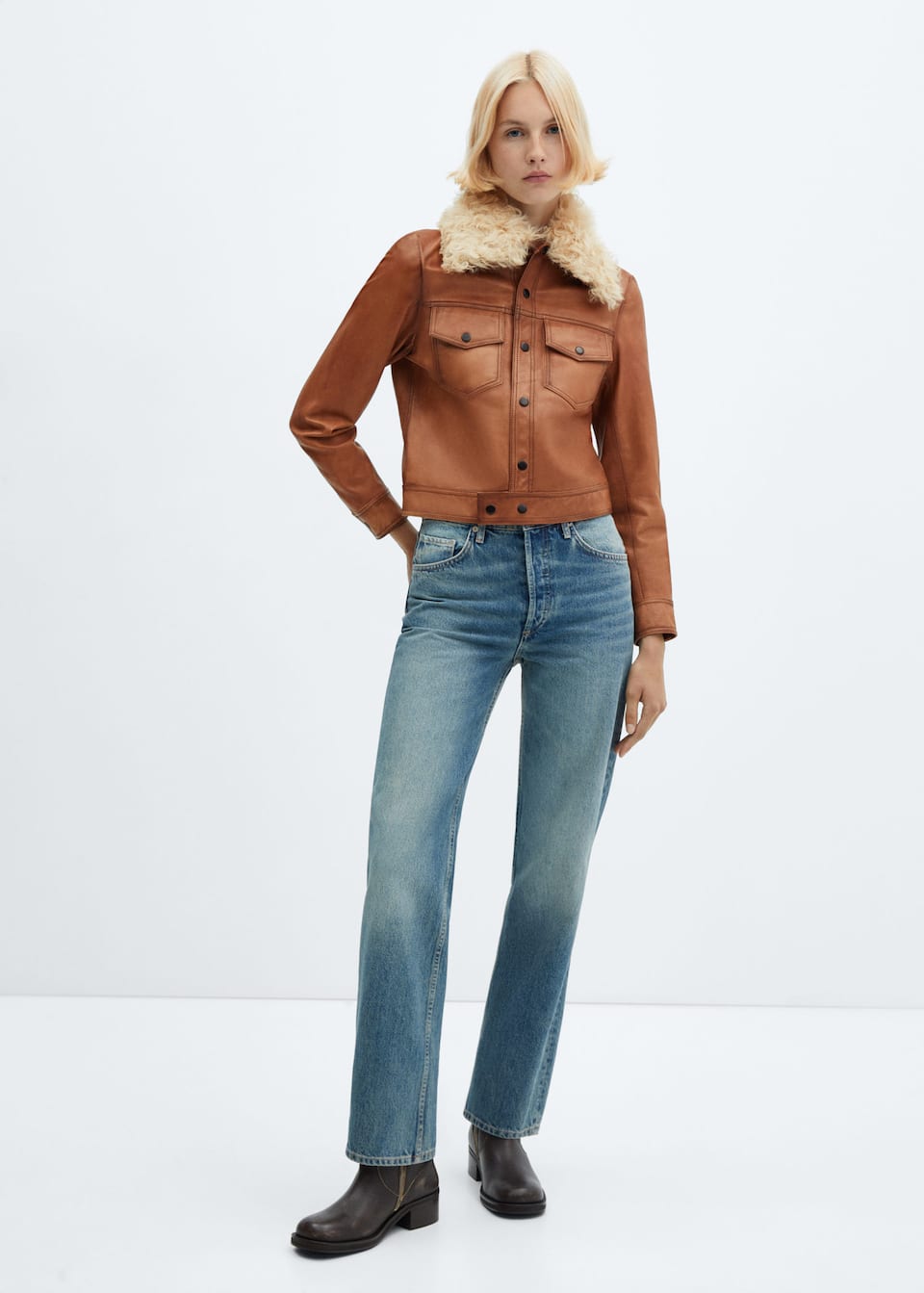 Suede jacket with fur-effect collar - Laurel Morgan