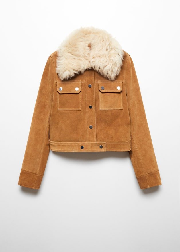 Suede jacket with fur-effect collar - Laurel Morgan